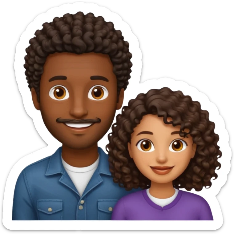 Dark brown skin man with a light beard and a curly   fade haircut with dark brown eyes with a brown  brown Latina woman with dark wavy hair  sticker