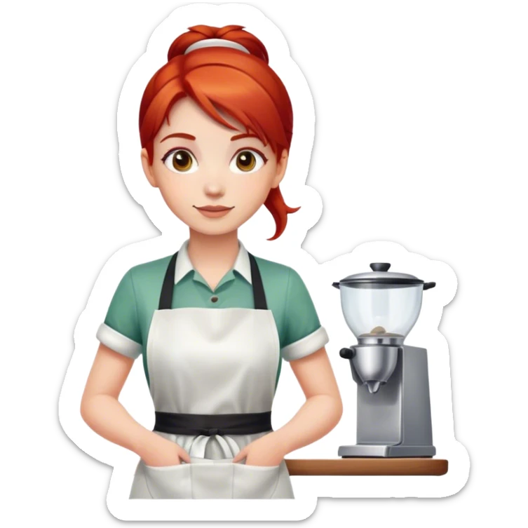 barista girl in an apron, with fair skin and red hair sticker