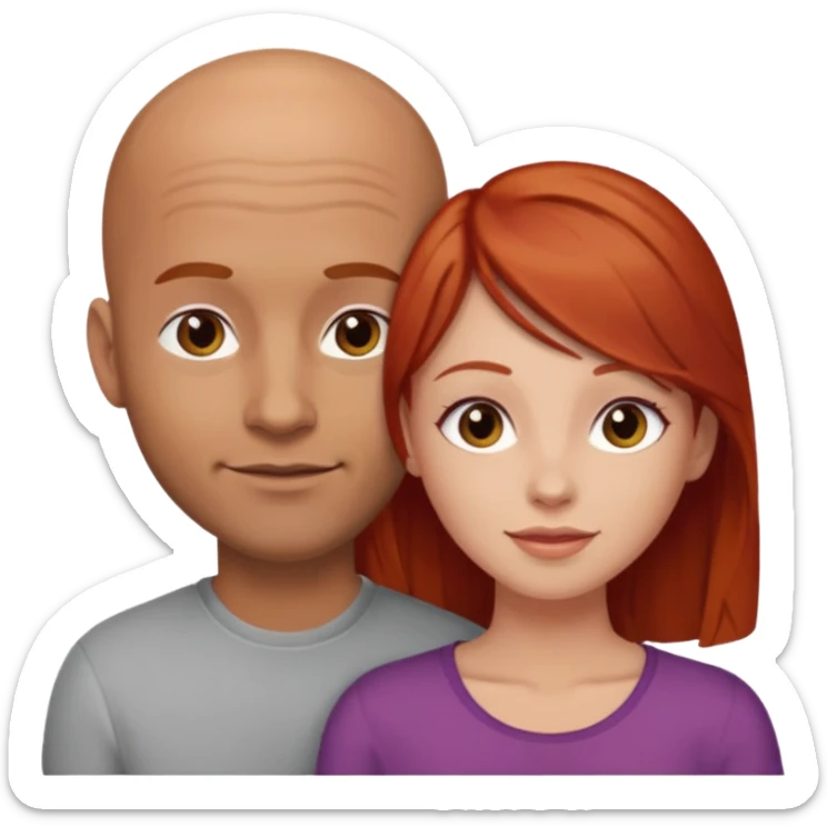 Très amoureux gars chauve brin et fille rousse sticker