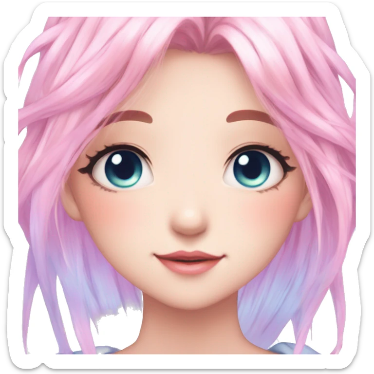 Gorgeous Beautiful Blushing Petite Colorful-Shiny-Pastel-Fairy-Anime-Girl with beautiful gradient pastel hair aesthetic sticker