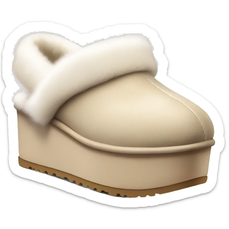 Beige colored Ugg slipper platforms with white fur  sticker