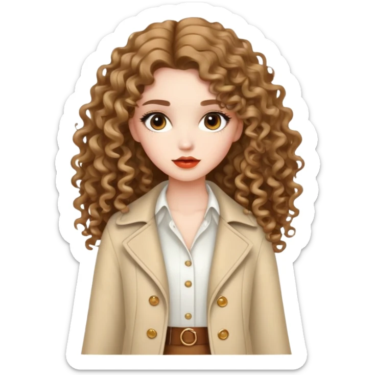 Fashionable girl with stylish outfit and long curly hair sticker