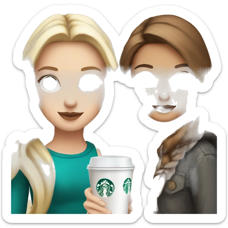 Blonde Blue eyed girl and brown haired hazel eye girl drinking Starbucks  sticker