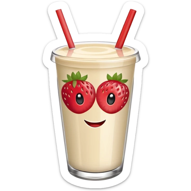 un vaso de batido animado, de caricatura, con tapa y pitillo, que tenga brazos y piernas, cara tierna y que inspire confianza y amabilidad sticker