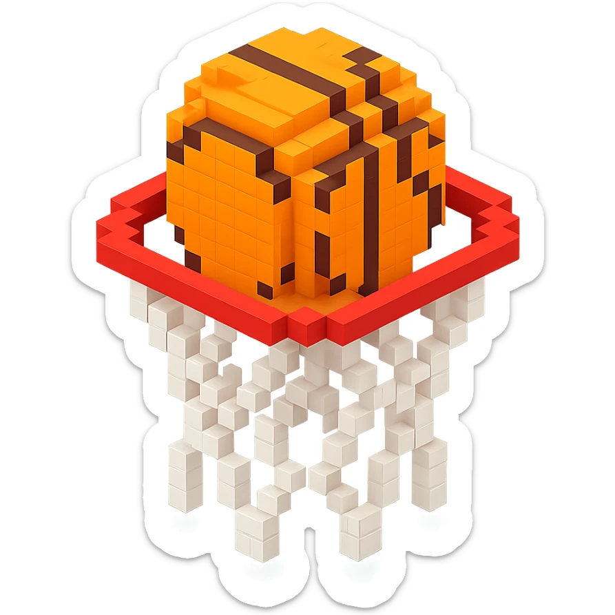 Voxel-style basketball in a net, variation 1 sticker