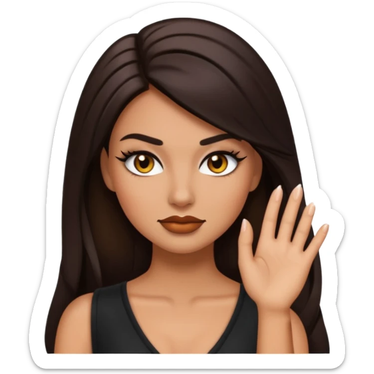 baddie emoji with confident smirk, long lashes, glossy makeup, hand on face, fierce vibe


 sticker