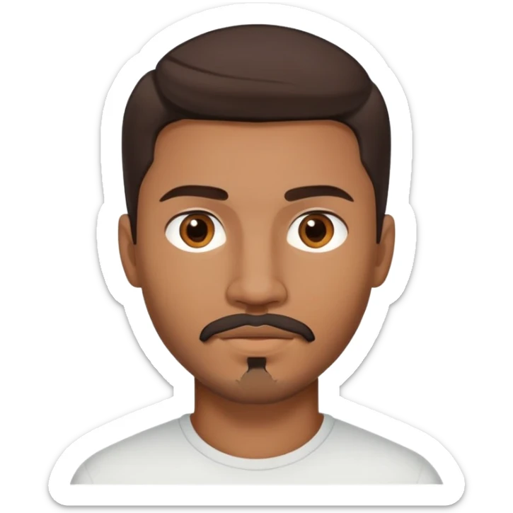 Young man with medium brown skin, mixed-race ethnicity, long dark brown hair with a very defined center part exactly in the middle, goatee, mustache, and medium brown eyes, head only sticker