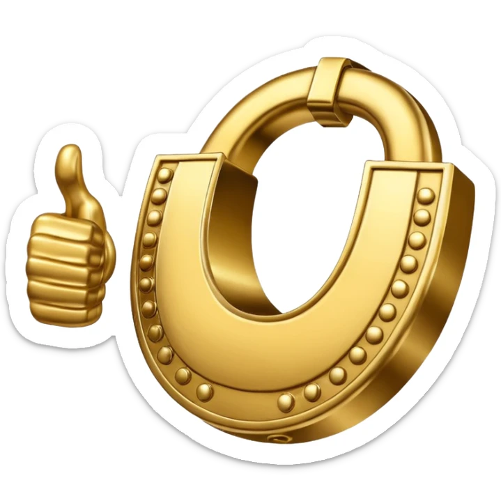Emoji is an iron golden horseshoe with a thumbs up in the middle (Like) sticker