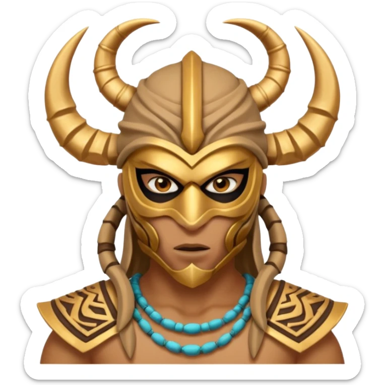 desert scorpion guard portrait, head and shoulders only, tribal mask, gold desert jewelry, fierce expression, sandy hood, 3D cartoon, mobile game icon style, clean background, no text, no watermark
 sticker