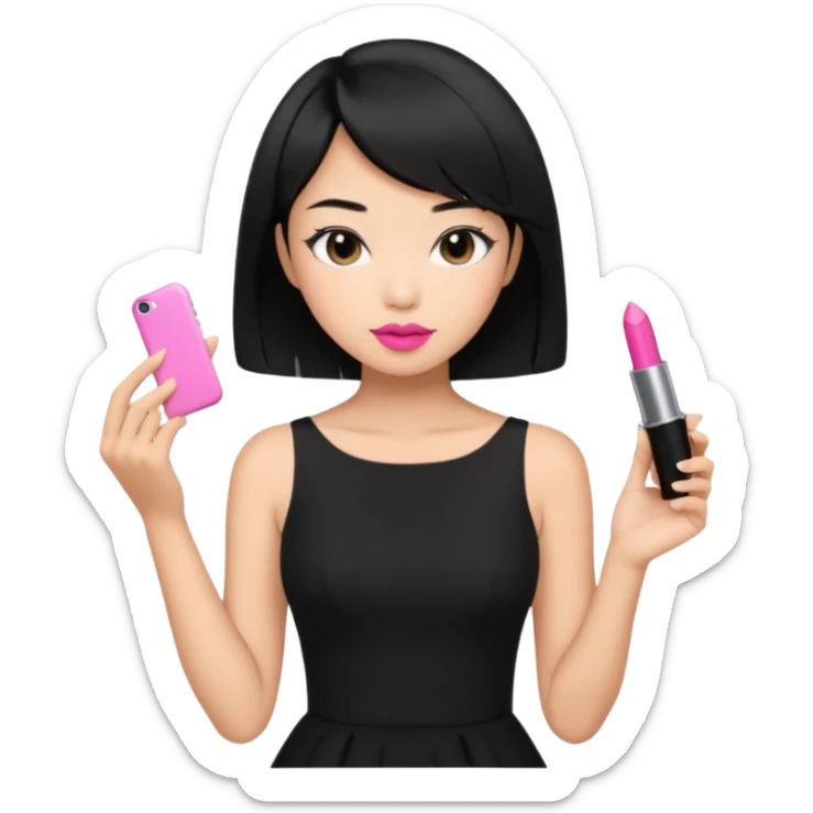 asian black short shoulder length hair tanned woman, black dress girly things sticker