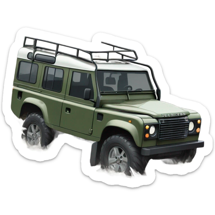 An land rover facing a road full of mud and rocks, with big tires and mud splashing around, showing resistance and adaptability. sticker