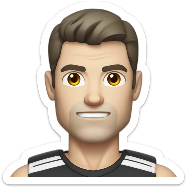 Angry Pale skinned Fit Man With the biceps and dark brown hair in black shirt, gray sports shorts and white Sneakers sticker