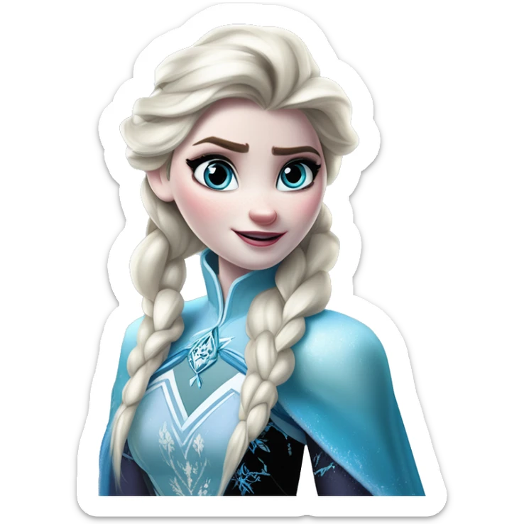 Warcraft award winning frozen Elsa in Marvel Avengers style, oil paint, mysterious eyes, intricate lips, masterpiece pose, odd perspective, beautiful, desirable, logical sticker