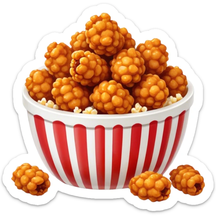 Korean Fried Chicken Cinematic Realistic Korean Fried Chicken Dish Emoji, depicted as bite-sized popcorn chicken pieces generously coated in a glossy, spicy sauce, rendered with crisp textures and dynamic, appetizing lighting. sticker