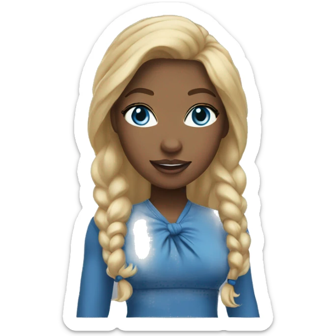  black american girl, with blue eyes and tied up blonde hair, waving sticker