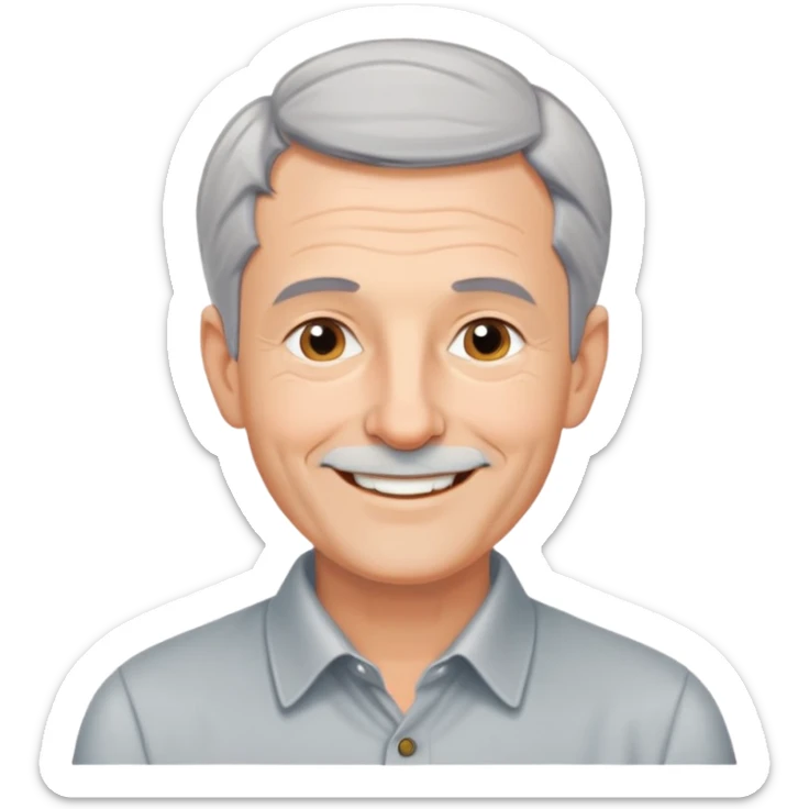 portrait of Hans Jonas, German philosopher, short gray hair, no glasses, clean-shaven, collared shirt, smiling sticker