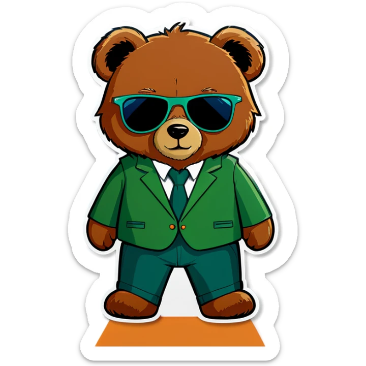 Reduce the size. Half Teddy bear with a green suit and sunglasses in green instead or blue sticker