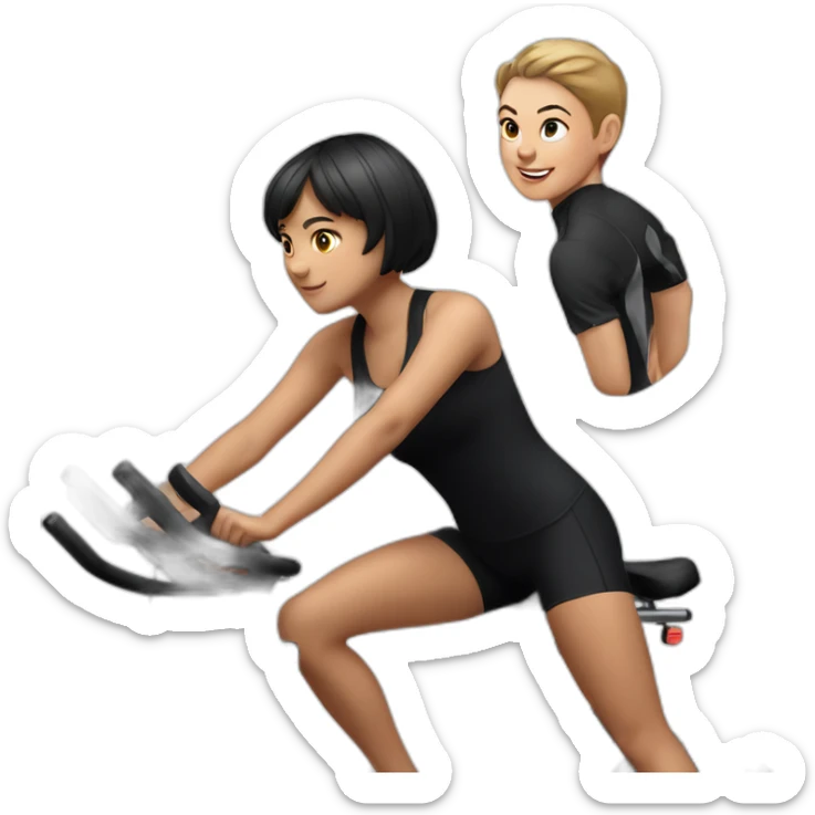 realistic exercise bike and one girl with short hair in black sportswear sticker