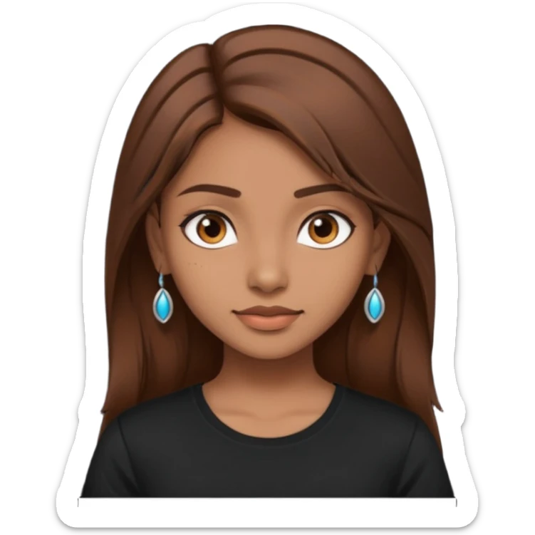 a pretty fair indian bratz girl with brown hair. with a black tshirt sticker