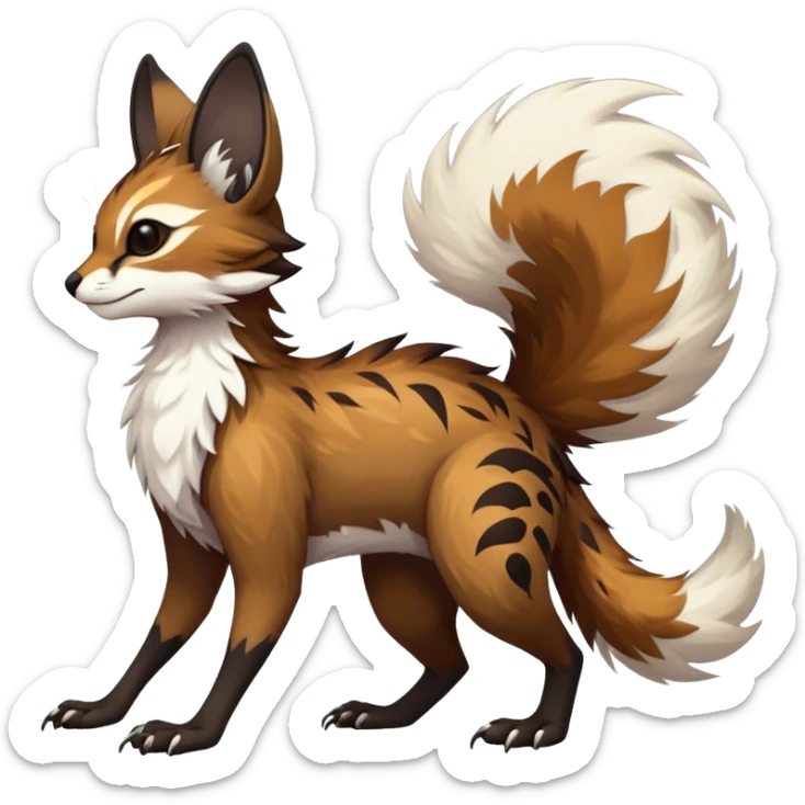Epic Feral Rare Fantasy shiny edgy cool fluffy Vernid-Trico-species-hybrid-animal by LiLaiRa, random markings, tufted tail, tufted ears, full body sticker
