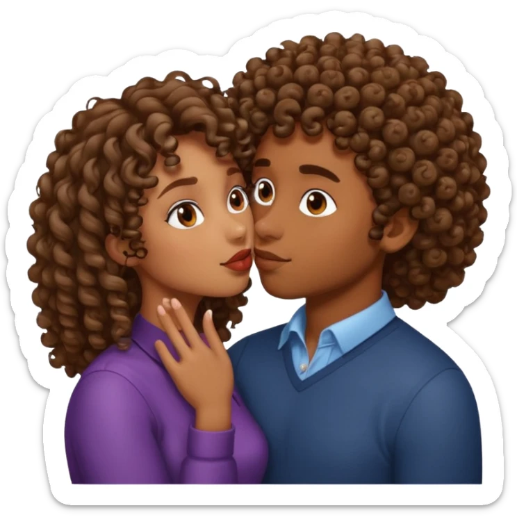 Brown skin girl with curly hair kissing brown skin man sticker