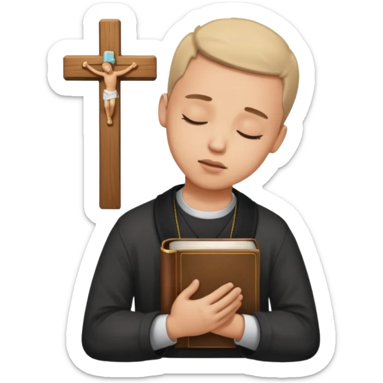 Guy who reads Bible with cross on it and with his eyes closed in prayer. Nothing in the background  sticker