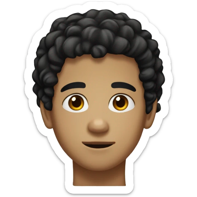Only the head of a teenage boy with slightly curly black hair, light skin tone, slightly thick eyebrows, brown eyes, a beautiful nose  sticker