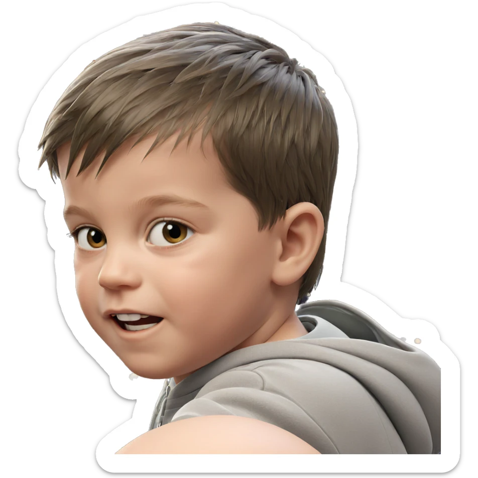 boy by christmas tree sticker