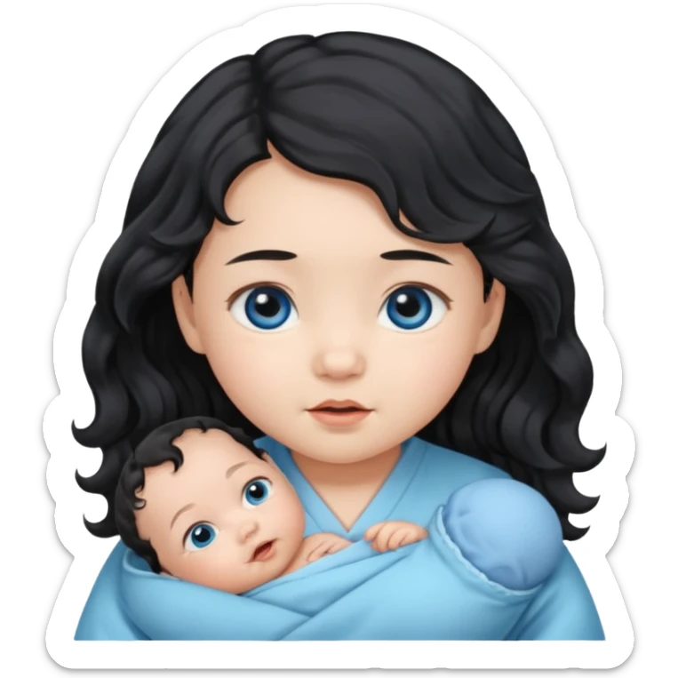 a girl asian newborn baby with black wavvy hair and blue eyes sticker
