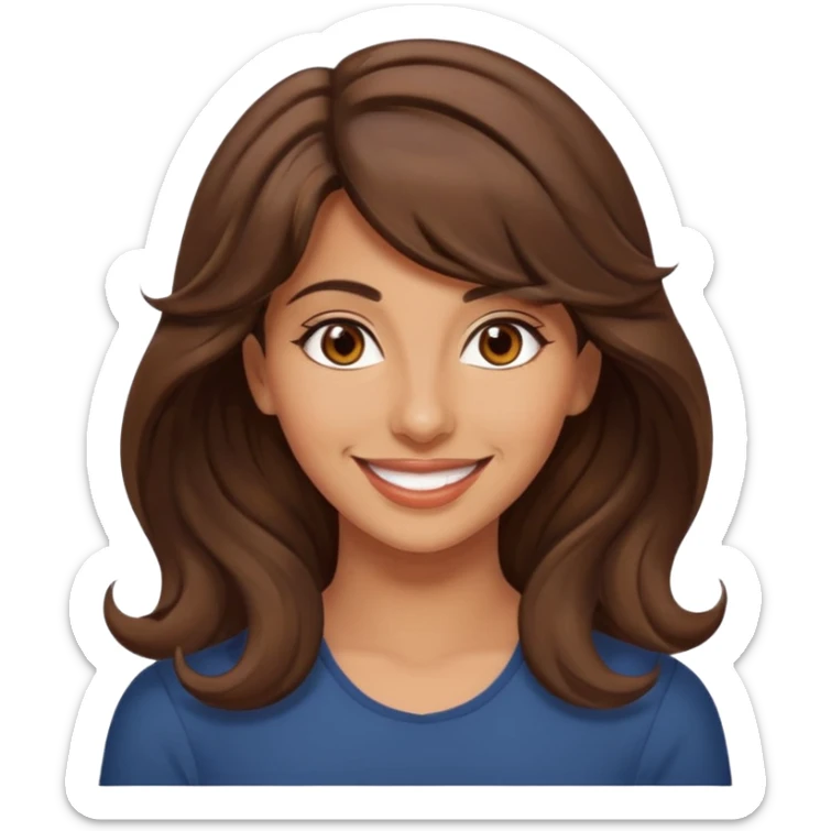 30 yr old middle eastern woman wavy brown hair side bangs big smile tanned skin brown eyes sticker