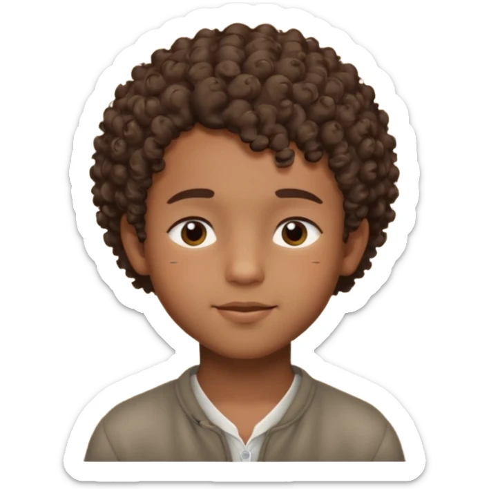 Brown boy with a dro fade haircut his hair is curly dreaming about his girlfriend small smirk on his face eyes closed with a little heart above his head sticker