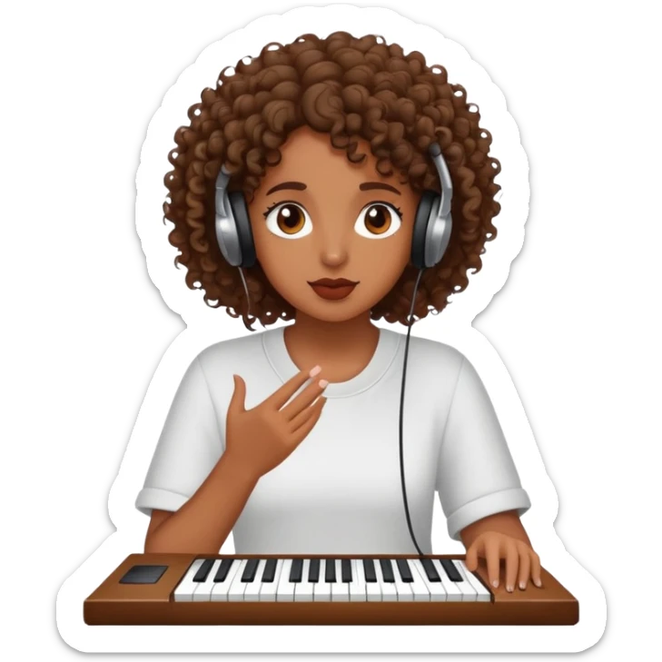 A brown-skinned girl with curly hair is listening to a song by 6lack sticker