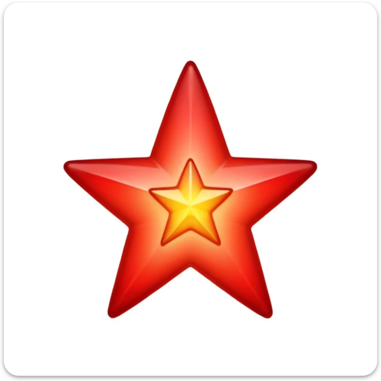 A single red star emoji in cartoon style. The star should be symmetrical, shiny, and have smooth edges. It should glow softly with a red aura. The design should be friendly and emoji-like, with a transparent background. sticker
