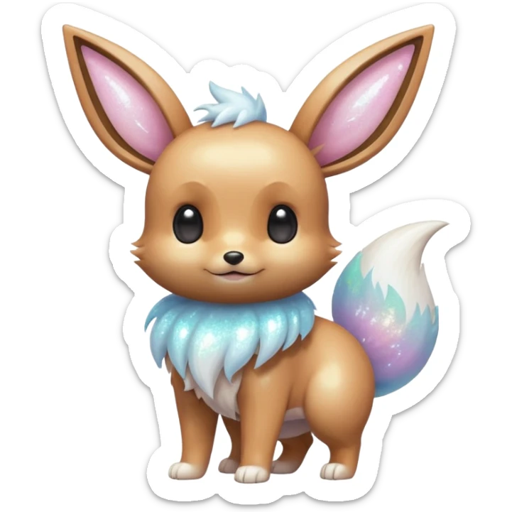 Kawaii Shiny Glossy Glassy Pastel Iridescent Albino White Glittery Eevee Full Body sticker