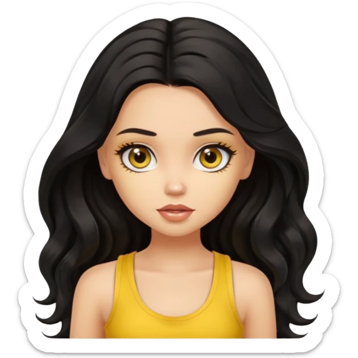a pretty bratz light dusky girl with long wavy black hair in a yellow tank top sticker