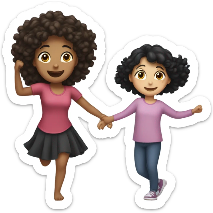 Girl with brown curly hair dancing with Mum with black hair sticker