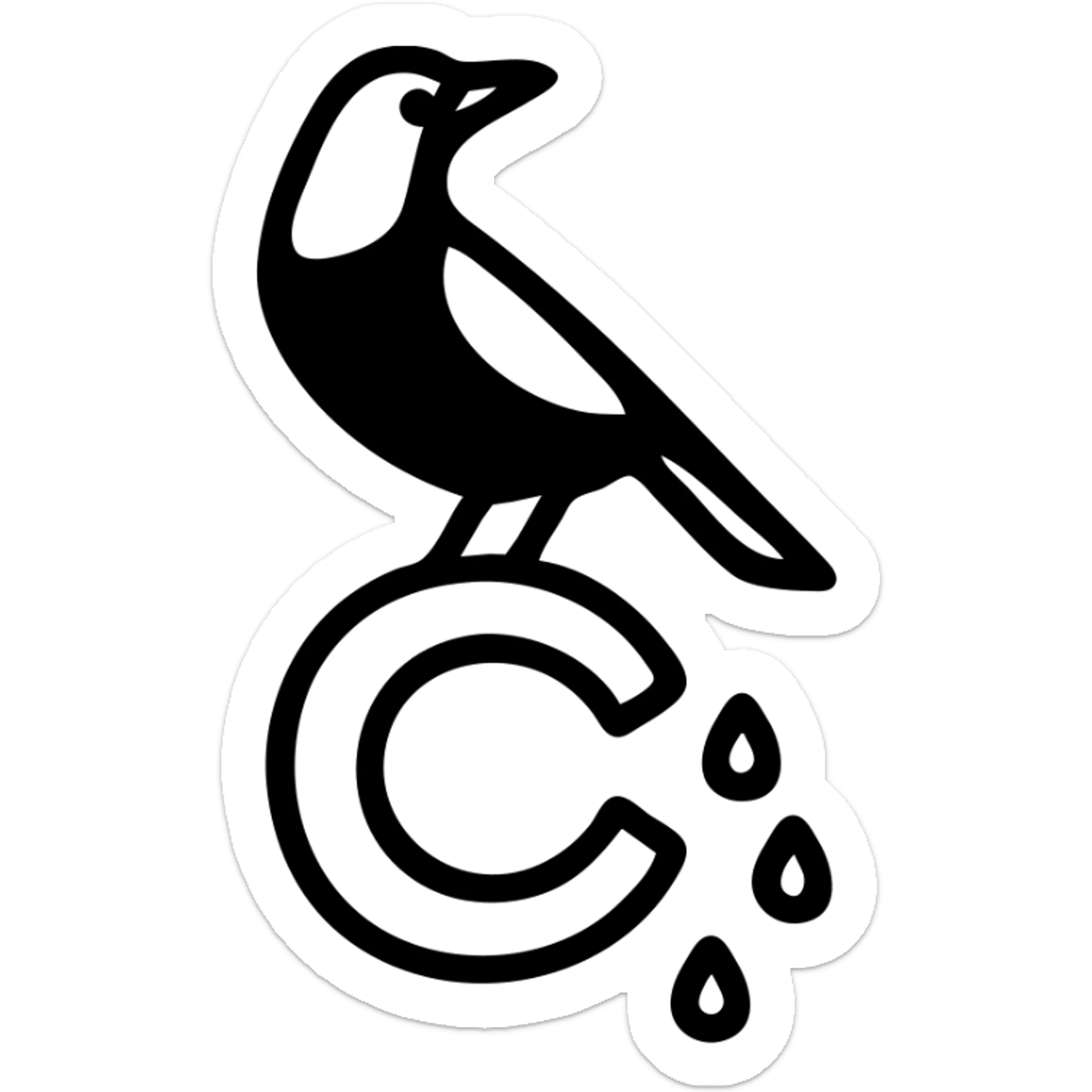 minimalist icon of a magpie silhouette with droppings landing on a blue 'C' representing Carlton, Australian rules football rivalry sticker