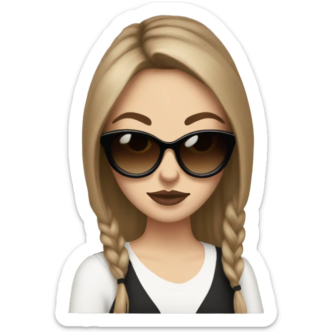 White Girl with brown hair wearing black cat eye sunglasses beige tones  sticker