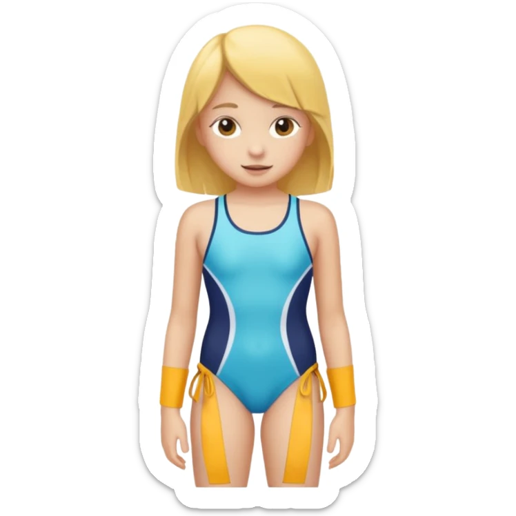 a 12 year old girl in a swim suit, with mountain background sticker