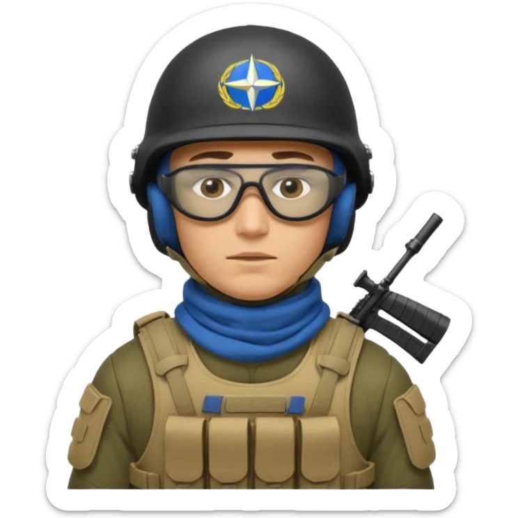 Ukrainian Intelligance agency warrior man in platecarrier with nato riffle in helmet, balaclava, poncho and ballistic glasses sticker