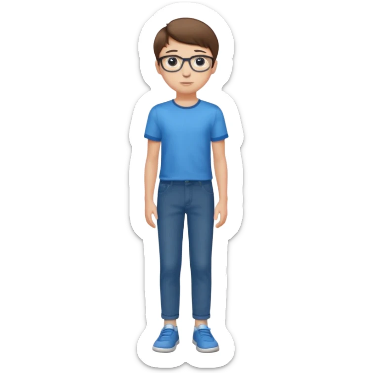 adolescent garçon taille moyenne corpulence maigre cheveux chatain court yeux bleus lunettes photo de pieds en pantalon  sticker