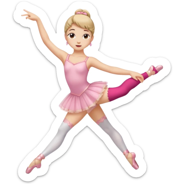 Una chica con vestuario de bailarina con las piernas flexionadas, el dedo índice en la boca, el tren superior inclinado hacia la izquierda y con la cadera proyectada hacia la izquierda sticker