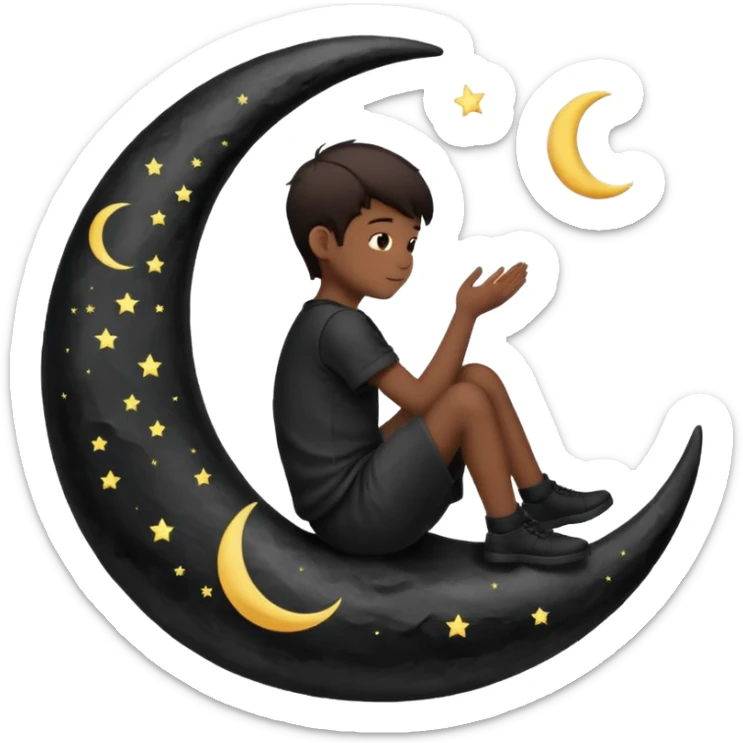 silhouette graphic of a boy sitting on a crescent moon, generate in emoji so I can use in chatting  sticker