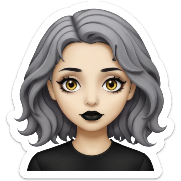  Beige olive skin  grey wavy hair black lips amber eyes goth girl sticker