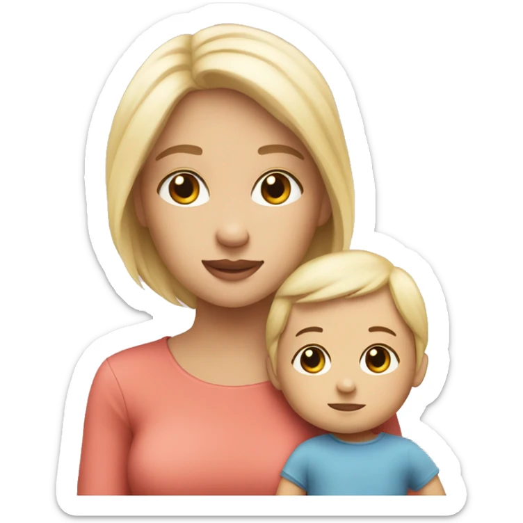 little white girl with baby son plushy sticker