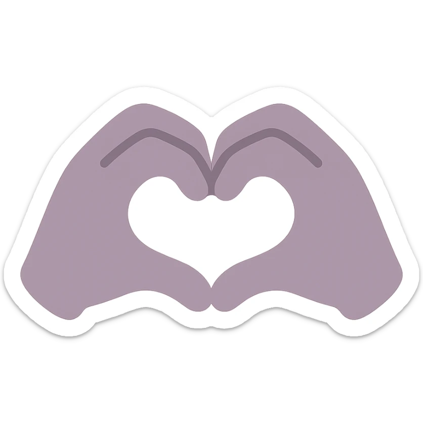 dull purple heart hands icon, hands forming a heart shape, muted purple tones, simple and friendly sticker