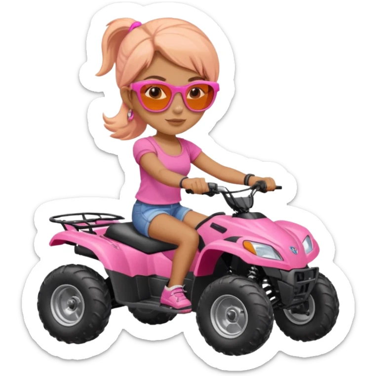 Atv ride girl in orange atv, pink top ,with sunglasses sticker