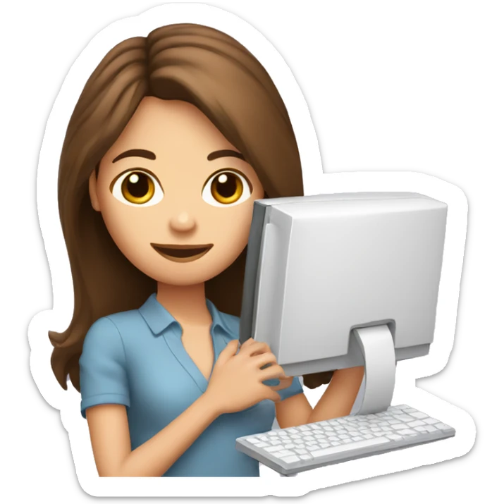 brown hair girl with a computer on her hand. marketing woman sticker