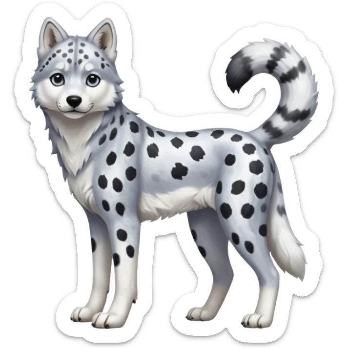 Realistic lanky natural feral beautiful pretty "Schnolf"-"TaniDaReal"-Husky-Snow-leopard-wolf-hybrid-fusion-animal-creature, full body sticker