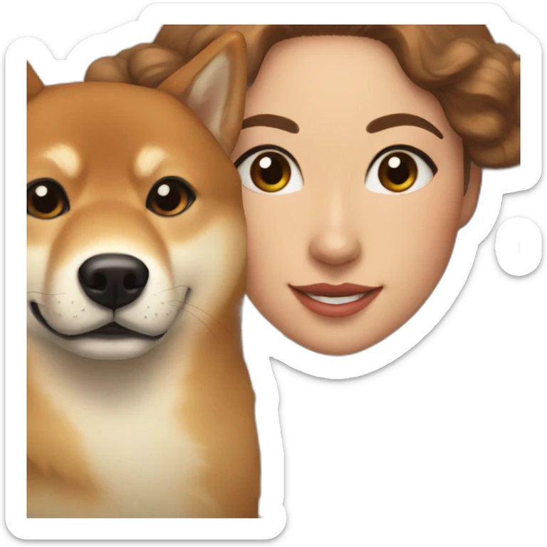 Cute Shiba-dog with her their mistress, a woman with brown and curly hair sticker